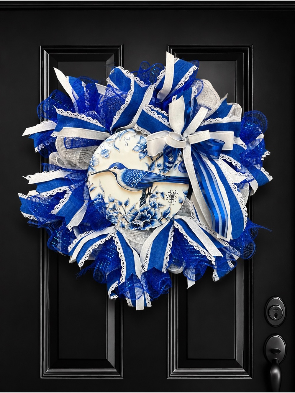 Blue & White Decorative Bird Holiday Wreath